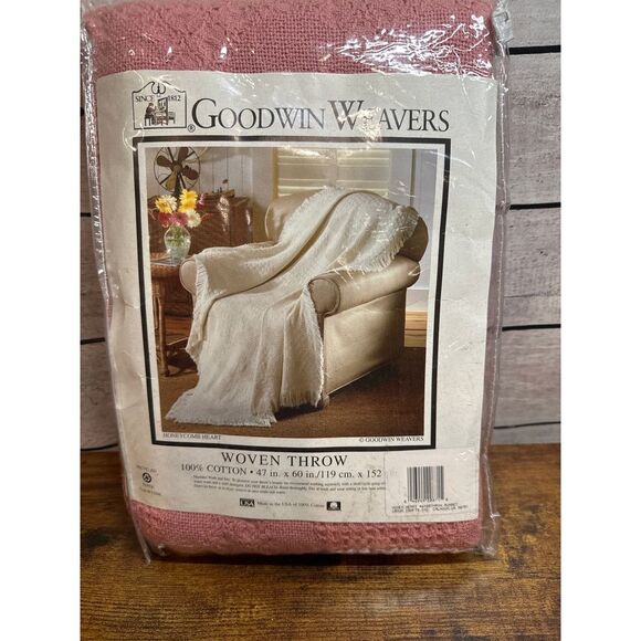 New Goodwill Weavers Woven Throw Cotton 47" x 60" Honey Heart‎ Pattern - Picture 1 of 3